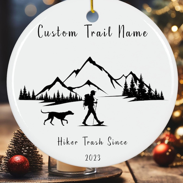 Personalized Female Hiker & Dog Ornament, Hiking Ornament, Hiker Gift, Backpacker Gift, Christmas Ornament, Backpacker Ornament, Hiker