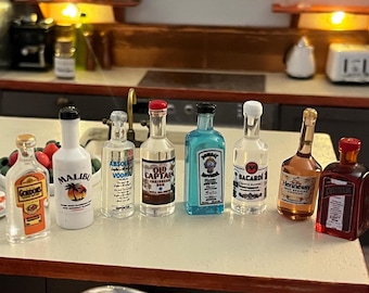 DOLLS HOUSE 1:12 Bottles of Spirit (10 choices)
