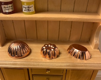 DOLLS HOUSE 1:12 Scale Set of 3 Copper Jelly Moulds