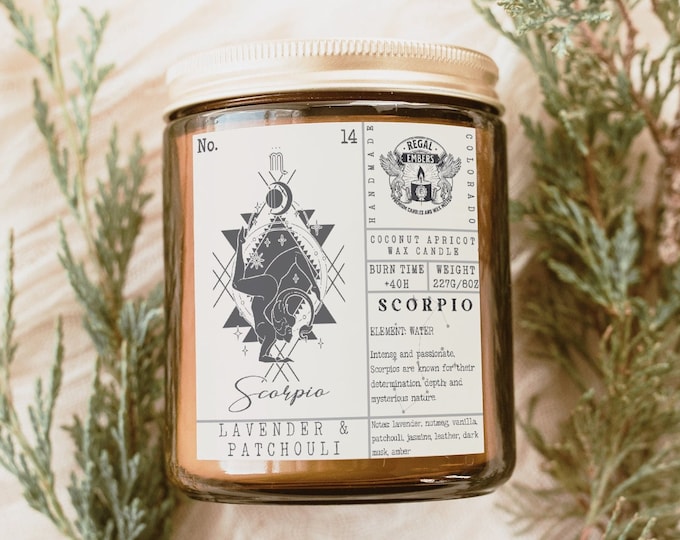 Scorpio Custom Handmade Zodiac Candle Gift - Art Deco Astrology Birth Month Gifts for Women Aromatherapy Candles