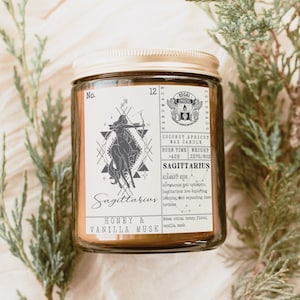 Sagittarius Custom Handmade Zodiac Candle Gift - Art Deco Astrology Birth Month Gifts for Women Aromatherapy Candles