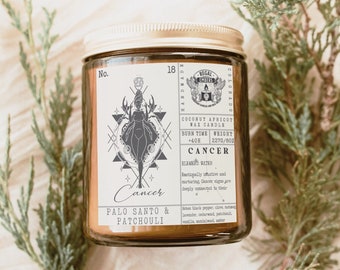 Cancer Custom Handmade Zodiac Candle Gift - Art Deco Astrology Birth Month Gifts for Women Aromatherapy Candles