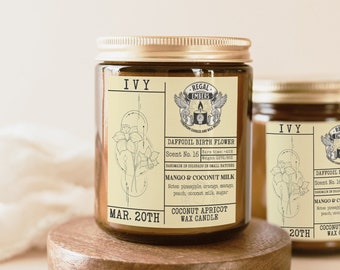 Birth Flower Custom Candle Gift - March Daffodil Handmade Personalized Birth Month Birthday Gifts for Her