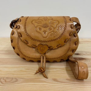 Rare Fashionable Vintage Polish Folk Bag, Handmade Ornaments Tooled, Leather Signed Shoulder Bag, Crossbody Bag, LeatherWomen&#39;s Purse, Boho