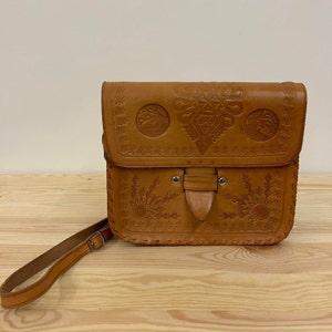 Rare Fashionable Vintage Polish Folk Bag, Handmade Ornaments Tooled, Leather Signed Shoulder Bag, Crossbody Bag, LeatherWomen&#39;s Purse, Boho