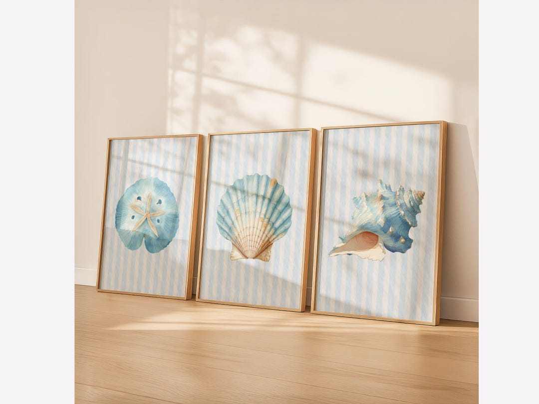 Sea Shell Wall Art Set Blue Coastal Decor Watercolor Ocean Print ...