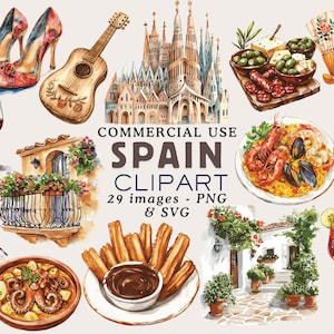 Spanje clipart Spanje graphics Spanje illustraties Spaanse clipart set Spaanse esthetiek Spaanse landschappen architectuur clipart commercieel gebruik