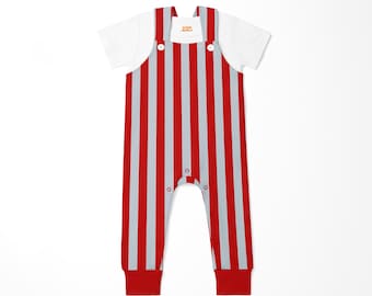 Scarlet & Gray Stripe Bamboo Overall Set