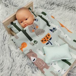 Doll bedding set, girl gift, doll pram bedding, doll cot bedding, doll crib bedding, animals pattern bedding, bunny pet bedding, ikea duktig