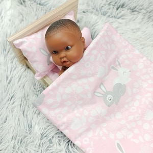 Doll bedding set, girl gift, doll pram bedding, doll cot bedding, doll crib bedding, floral pattern bedding, bunny pet bedding, ikea duktig