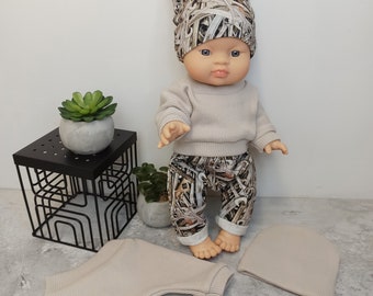 Baby Born Junge Puppenoutfit beige, Baumwolle Puppenoutfit, 34-43 cm Puppenset, 13-17 Zoll Puppenset, Baby Born Puppenkleidung, 34cm, 38cm, 43cm