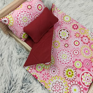 Doll bedding set, girl gift, doll pram bedding, doll cot bedding, doll crib bedding, floral pattern bedding, bunny pet bedding, ikea duktig
