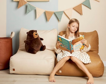 Mini-loungestoel van veganistisch leer voor kinderen - Ideaal verjaardagscadeau voor jongen of meisje - Elegante kinderzitplaats - Milieuvriendelijk