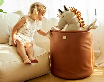 Premium Vegan Leder Spielzeug Aufbewahrungstasche - Eleganter, langlebiger Organizer für Kinderzimmer und Spielzimmer - Ideal für Kinder und Geschenke für Eltern