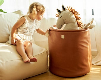 Sac de rangement de jouets en cuir végétalien de qualité supérieure - Organisateur élégant et durable pour la chambre d'enfant et la salle de jeux - Idéal pour les enfants et les parents