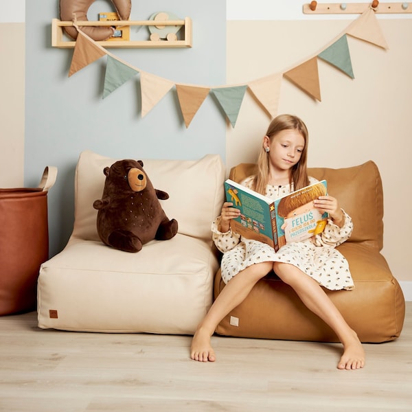 Mini chaise longue en cuir végétalien pour enfant - Cadeau d'anniversaire idéal pour garçon ou fille - Fauteuil élégant pour enfant - Respectueux de l'environnement