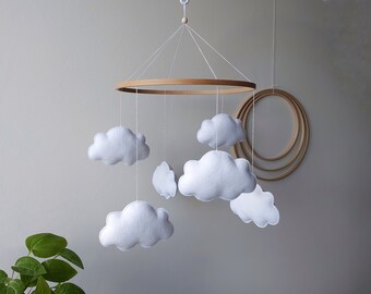 Cloud baby mobile Crib mobile musical Nursery baby mobile neutral Felt sky mobile Cot hanging mobile Baby Shower New baby gift for kids room