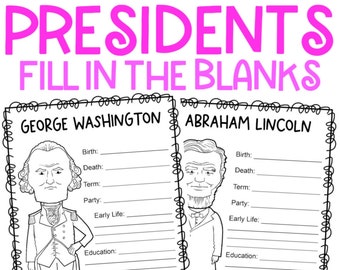 President Worksheets | Printable Presidents Day Activities | US President Coloring Pages | Homeschool printables | President Writing Pages