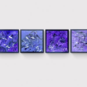 Abstract purple quadriptych, 160x40 cm, original painting, 4 framed canvases, wall decoration
