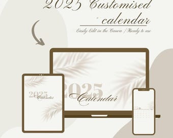 2025 Calendar Printable | Editable Canva Calendar Templates | Wall Calendar PDF | Fully Customizable Planner | Instant Digital Download