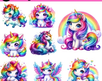 Baby Unicorn Watercolor Clipart | Rainbow Unicorn Bundle | Cute Unicorns Clipart | Cute Unicorn Baby Png | Magical Unicorn Graphics