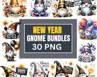 Gnomi di Buon Anno 2026 / Pacchetto di 30 Clipart PNG / Gnomo di Capodanno / Clipart Gnomo 2026 / Uso commerciale