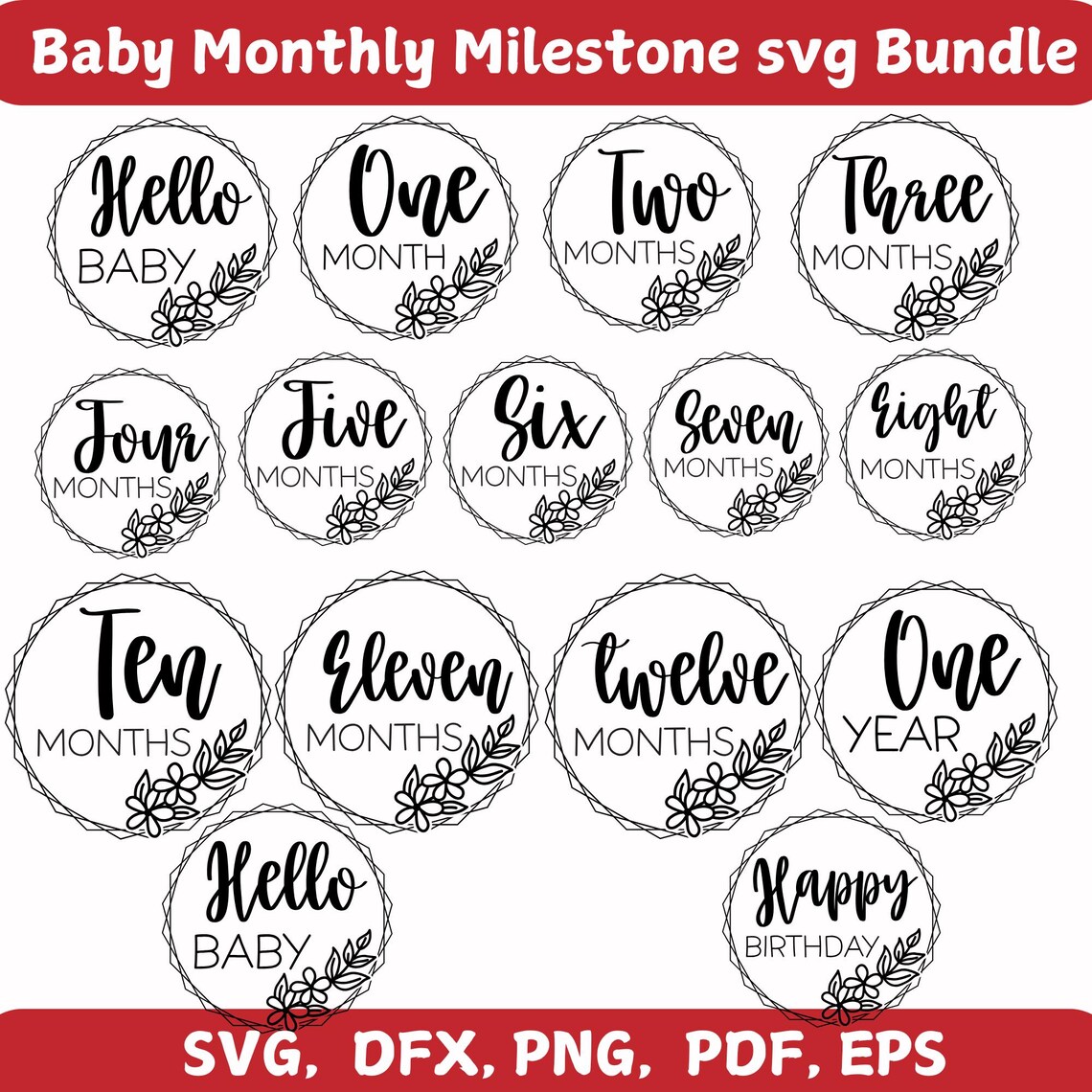 Baby Monthly Milestone Svg Bundle | Baby Announcement Svg | Birth Stats ...