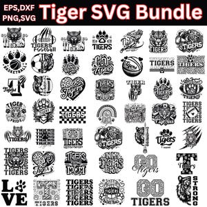 Paquete Svg de Tigres / Svg de fútbol de Tigres / Svg de fútbol de Tigres de escuela secundaria / Svg de mascota de Tigre / Diseño de mascota tipográfica de Tigres / Tigres, equipo