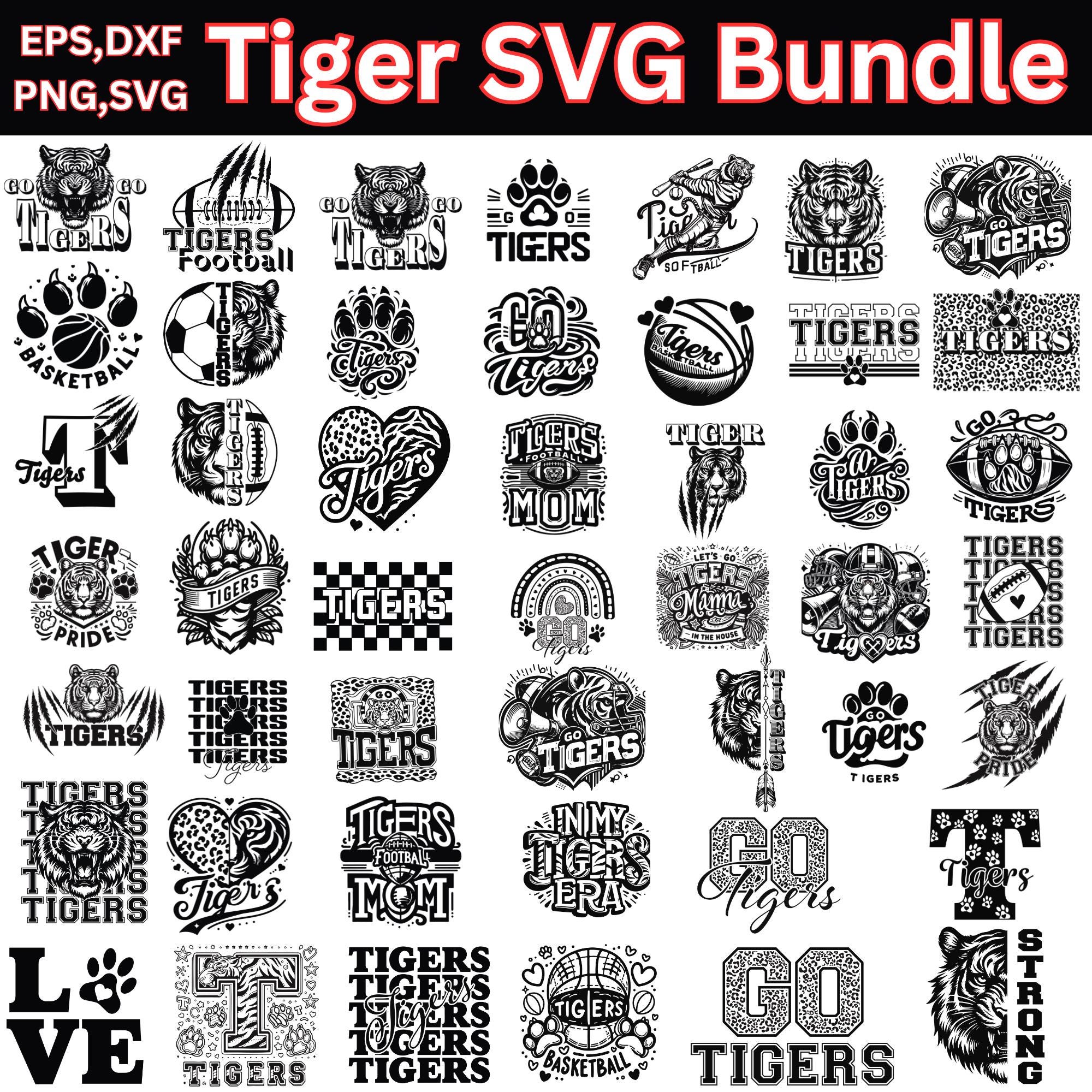 Tigers Svg Bundle | Tigers Football Svg | High School Tigers Football svg | Tiger Mascot Svg | Tigers Typography Mascot Design |Tigers, Team