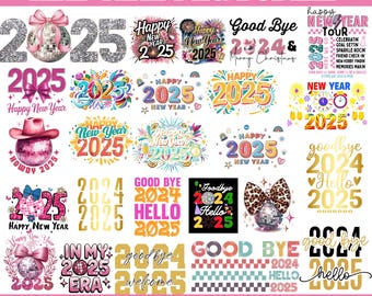 Happy New Year 2025 PNG Bundle | Coquette Bow Retro Disco Ball 2025 | Its 2025 | New Year Glitter Sequins Png | Holiday Retro