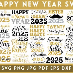 Feliz Ano Novo Svg Bundle | Ano Novo 2025 Svg | Camisa de Ano Novo | Roupa de Ano Novo Svg | Citações de Ano Novo Svg