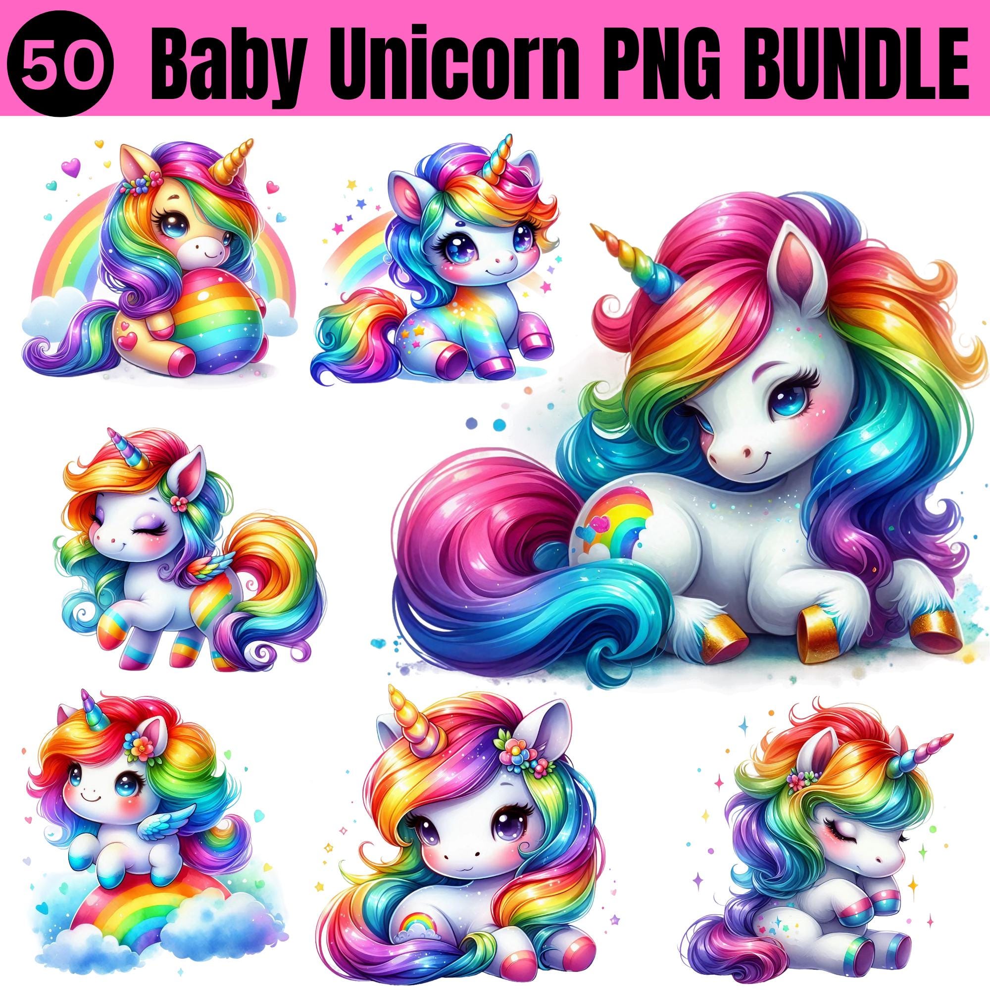 Baby Unicorn Watercolor Clipart | Rainbow Unicorn Bundle | Cute ...
