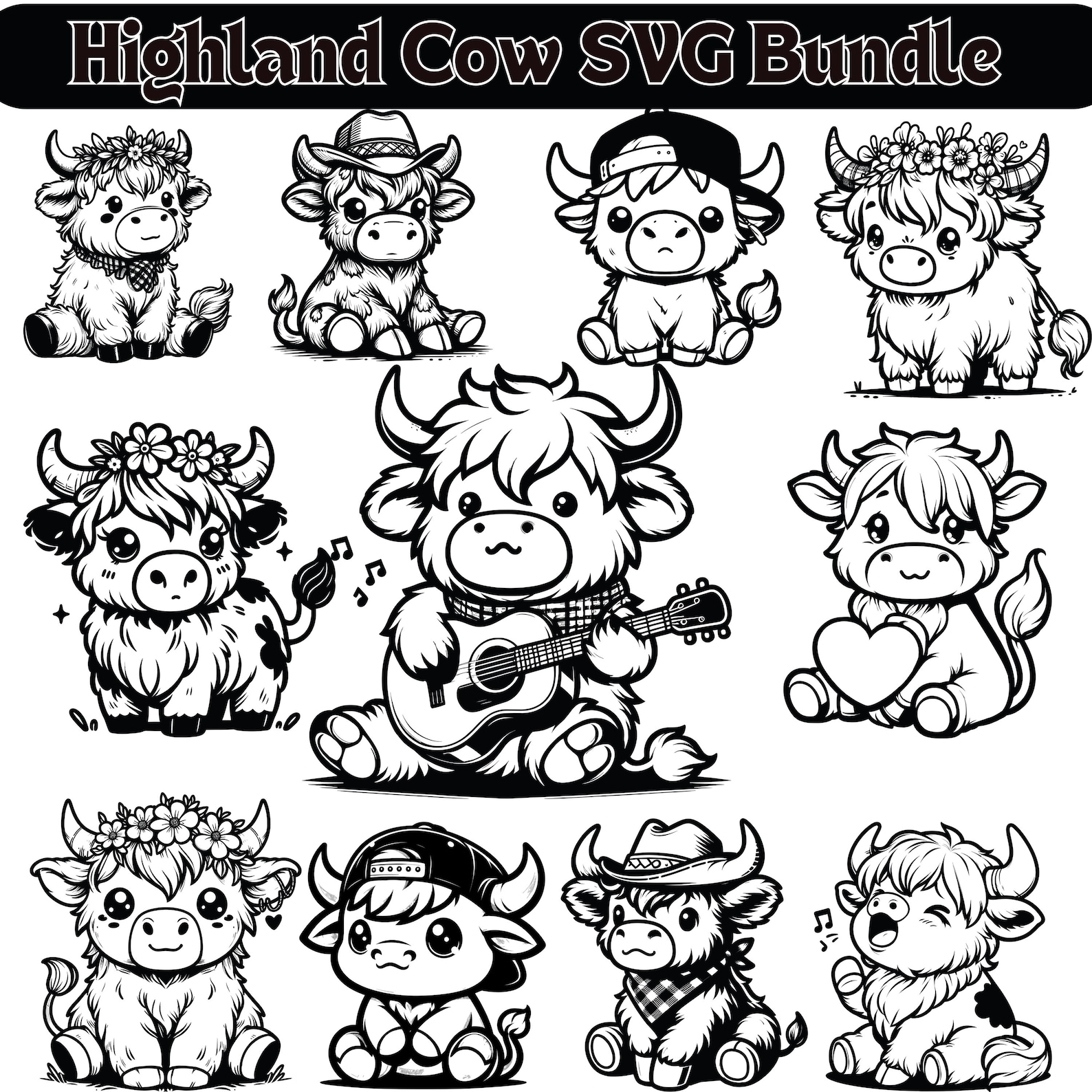 Highland Cow Svg Bundle | Cute Highland Cow | Baby Highland Cow Svg ...