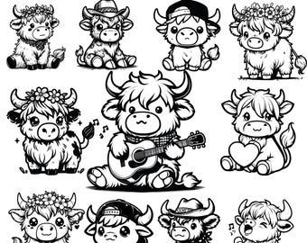 Highland Cow Svg Bundle | Cute Highland Cow | Baby Highland Cow Svg | Highland Cow Png | Floral Cute Cow | Svg Files for Cricut