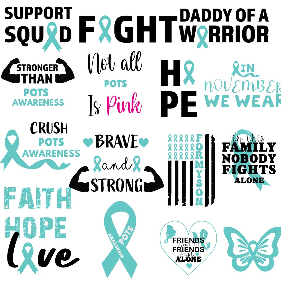Pots Awareness Svg Png Bundle | Turquoise Ribbon Designs | Pots ...
