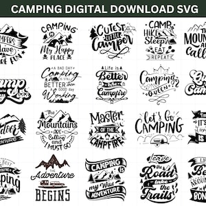 Ensemble SVG Camping | La vie de camp Svg | Svg campeur | Camping signe Svg | Svg été | Randonnée pédestre Svg | Feu de camp Svg