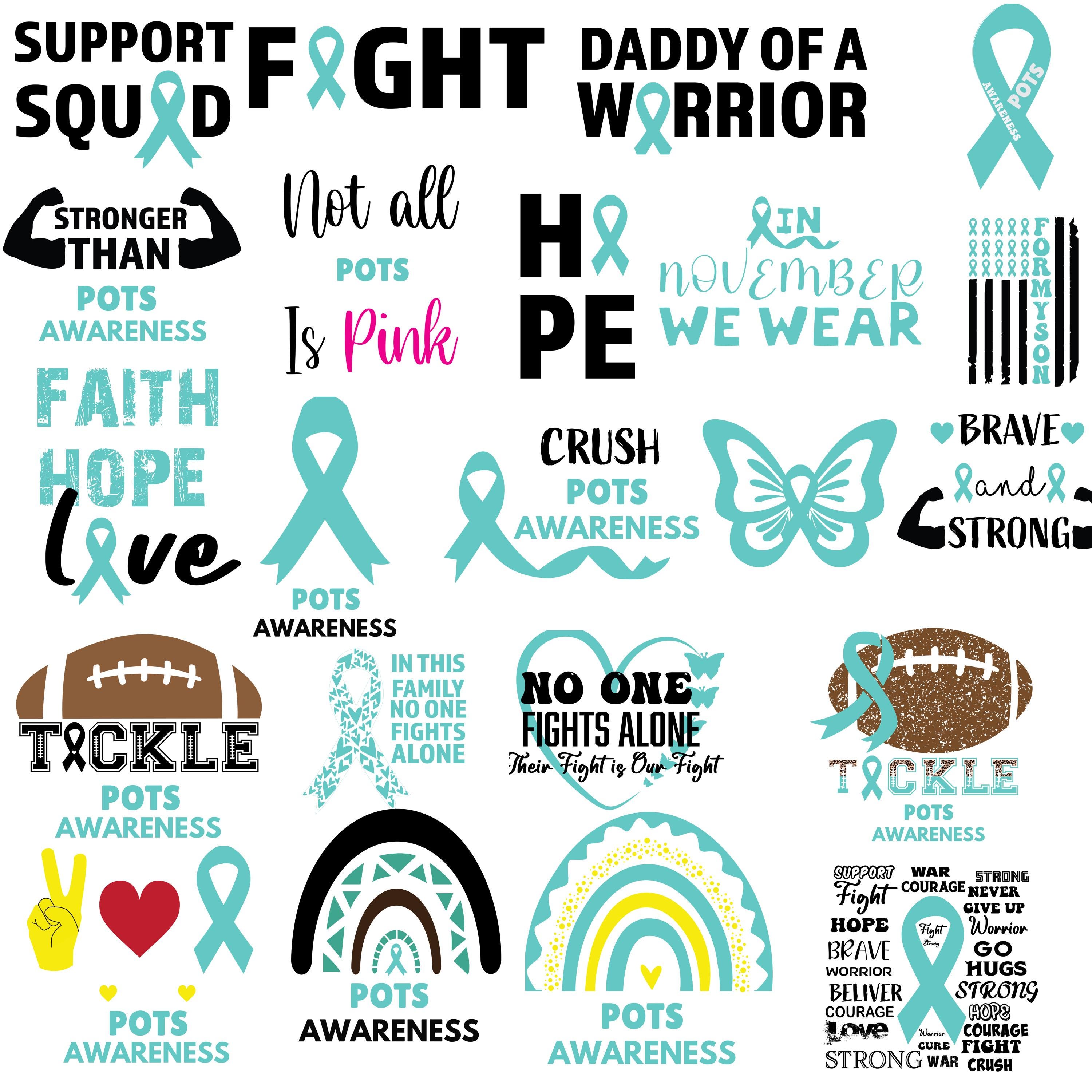 Pots Awareness Svg Png Bundle | Turquoise Ribbon Designs | Pots ...