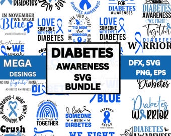 Diabetes Awareness Svg Bundle | Diabetes Png | Blue Ribbon Png | Diabetes Rainbow | T1d Awareness Design | Diabetes Support Shirt