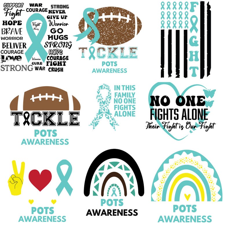 Pots Awareness Svg Png Bundle | Turquoise Ribbon Designs | Pots ...