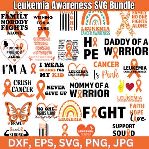 Leukemia Awareness SVG Bundle | Cancer Warrior Files | Orange Ribbon SVG PNG | Crush Cancer | Brave, Strong Designs for T-Shirts & More