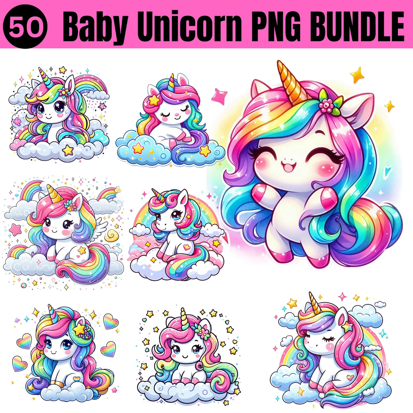 Baby Unicorn Watercolor Clipart | Rainbow Unicorn Bundle | Cute ...