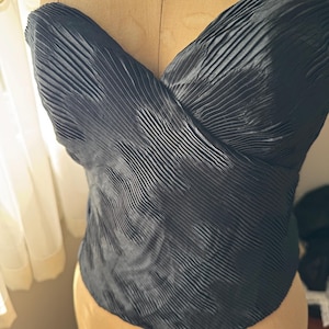 vintage 90s La Perla Pleated Bustier, Black Corset Made in Italy