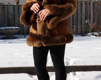 Vintage 60's Suede Coat Fox Fur Collar Belted Camel Mod Jacket - Etsy