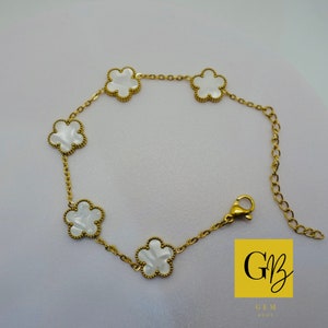 Bracelet à breloques feuille de trèfle or blanc