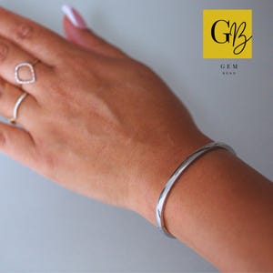 Classic Plain Boho Silver Bangle Bracelet | Stackable Layered Silver Open Hinged Bangle | Stainless Steel Tarnish Free | Engravable