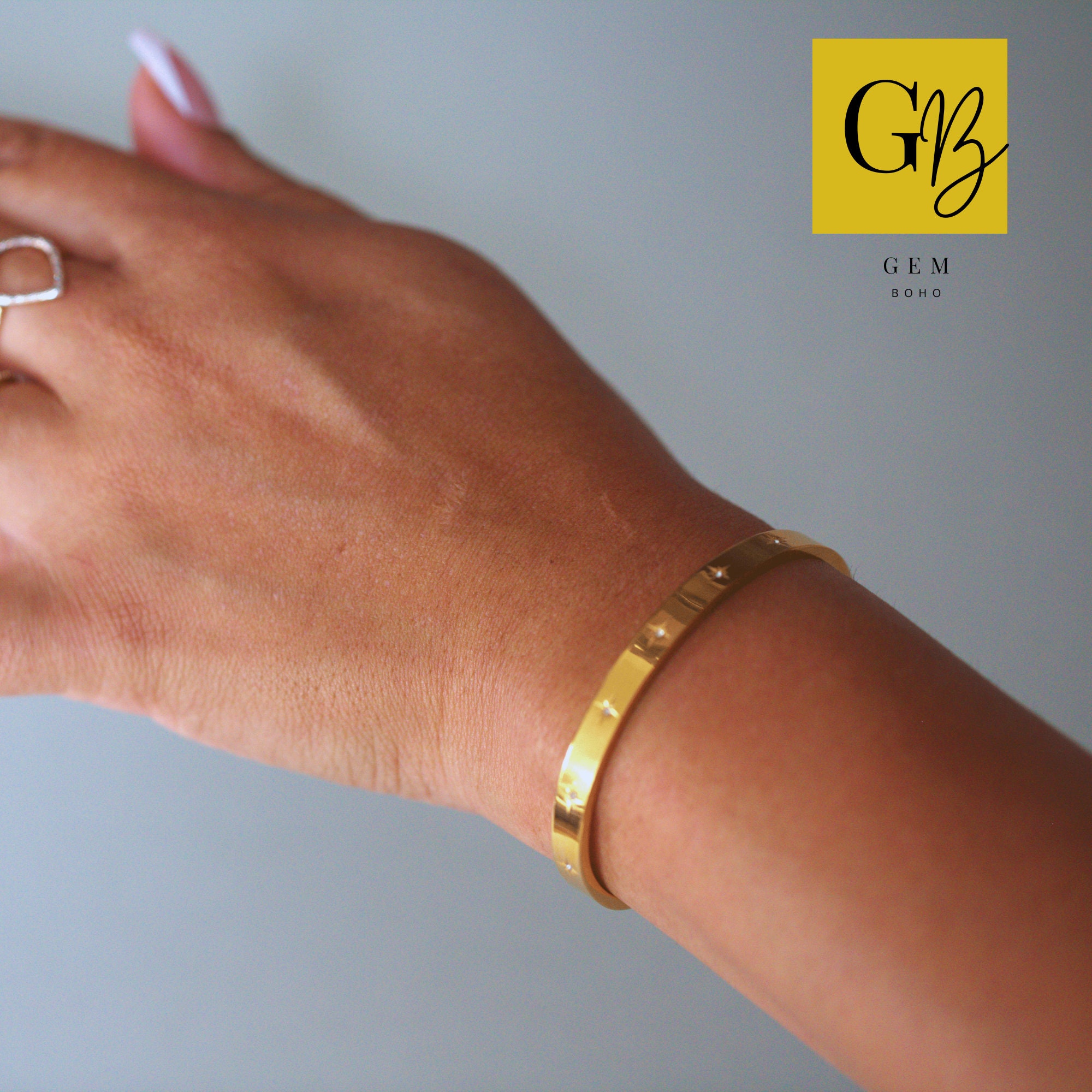 Gold Bangle Cz North Star | Boho 18k Gold Plated Minimal