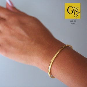 Classic Plain Boho Gold Bangle Bracelet | Stackable Layered Gold Open Hinged Bangle | 18k Gold Plated Tarnish Free | Engravable