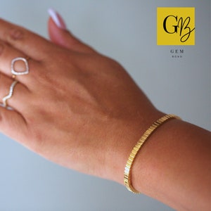 Classic Ridge Boho Gold Bangle Bracelet | Stackable Layered Gold Open Hinged Bangle | 18k Gold Plated Tarnish Free | Engravable