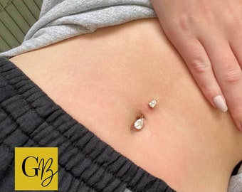 Silver or Gold Surgical Steel Belly Button Ring with Diamonte Stone | Crystal Navel Ring