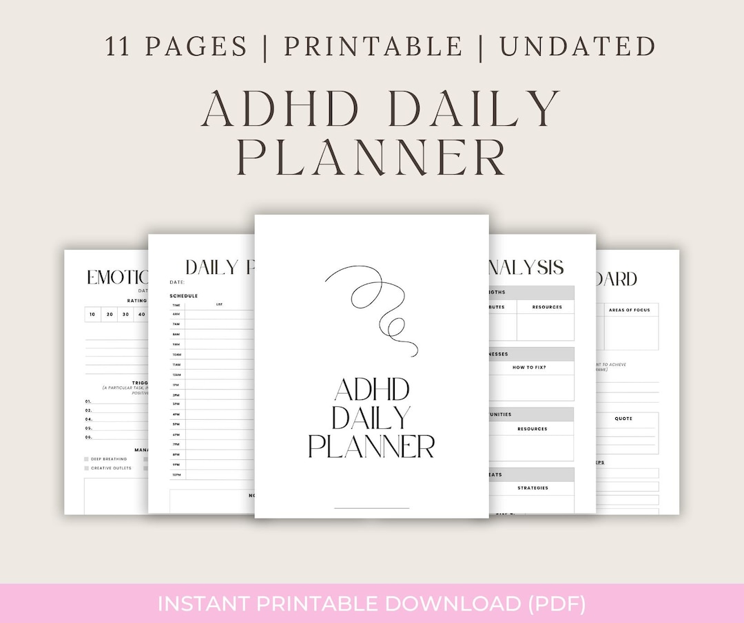 ADHD Daily Planner Printable ADHD Journal ADHD Organizer Daily Planner ...
